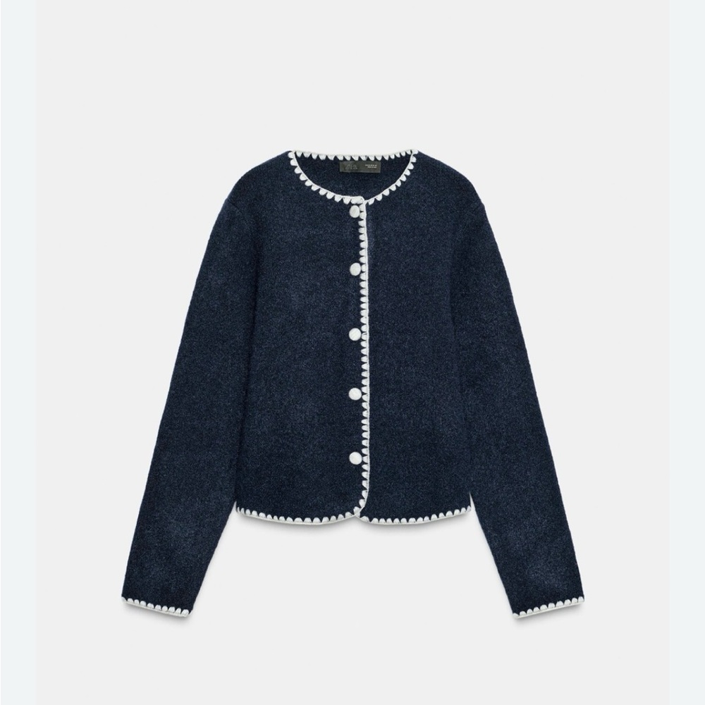 Navy Cardigan with light Blue Trim